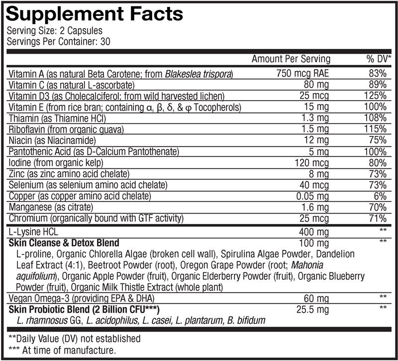Teen Clearface (Codeage) Supplement Facts