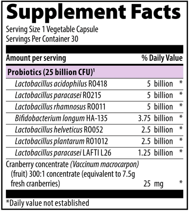 UT Biotic Capsules (Vibrant Health) Supplement Facts