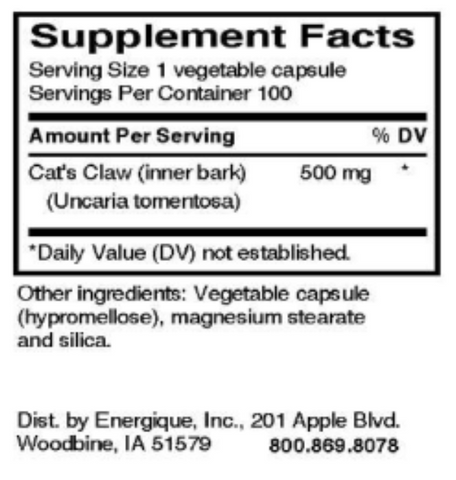 Una De Gato (Energique) Supplement Facts