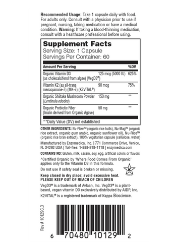 Organic Vitamin D3 + K2 (US Enzymes) Supplement Facts