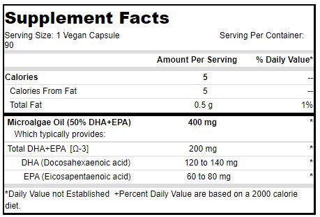 Vegan DHA-EPA (Delayed Release) (Deva Nutrition LLC) Supplement Facts