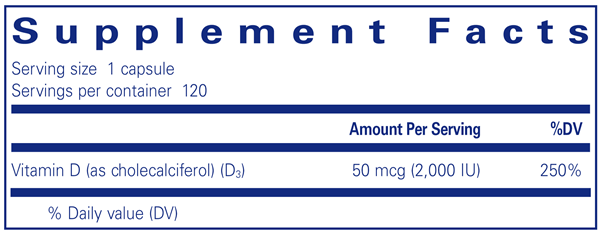 Vegan Vitamin D (Pure Encapsulations) supplement facts