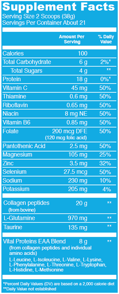 Vital Performance Recover - Lemon Grape (Vital Proteins) Supplement Facts