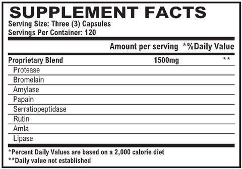 Vitalzym X Enzymes (World Nutrition) Supplement Facts