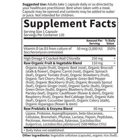 Vitamin Code RAW D3 120 caps (Garden of Life) Supplement Facts