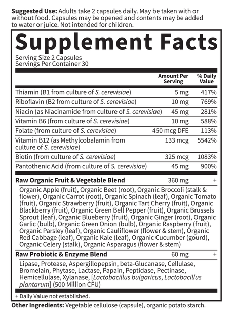 Vitamin Code Raw B-Complex (Garden of Life) Supplement Facts