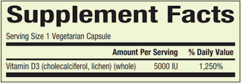 Vitamin D3 5000 IU (Whole Earth and Sea Natural Factors) Supplement Facts