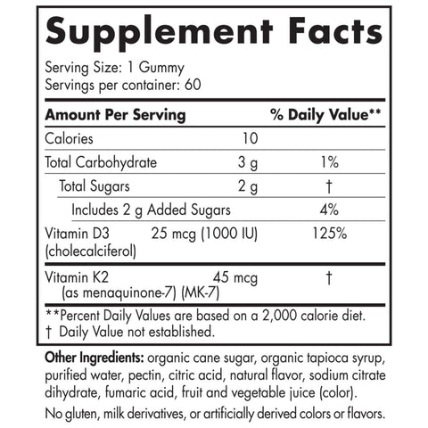Vitamin D3+K2 Gummies 60 Gummies Pomegranate