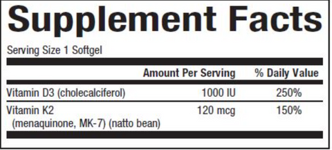 Vitamin D3 & K2 (Natural Factors) Supplement Facts