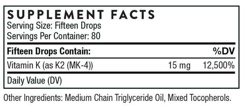 Vitamin K2 Liquid (Thorne) Supplement Facts