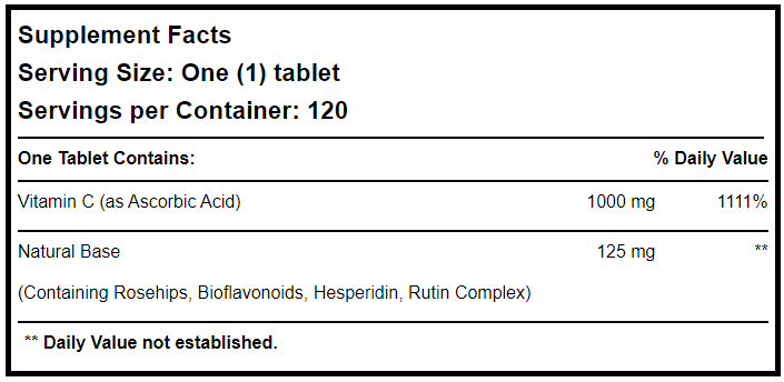 Vitamin C-1000 SR (Progena) Supplement Facts