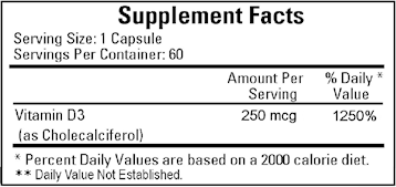 Vitamin D3 10,000IU (Ecological Formulas) Supplement Facts