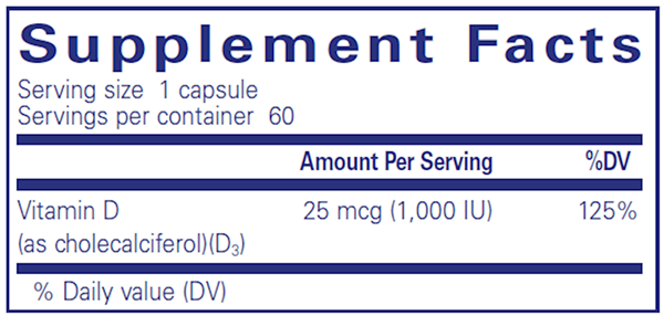 Vitamin D3 1,000 IU - CAPSULES - (Pure Encapsulations) supplement facts