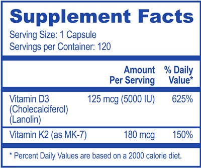 Vitamin D3 5000 with K2 (Metabolic Code)