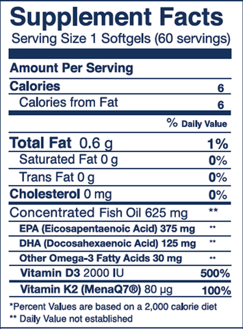 Wild Alaskan Fish Oil Vitamin K2 (Wiley's Finest) Supplement Facts