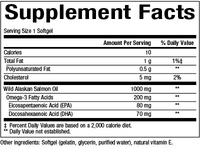 Wild Alaskan Salmon Oil 1000 mg (Natural Factors) Supplement Facts