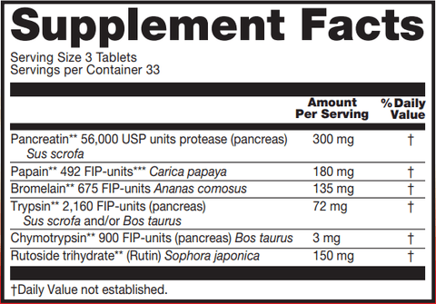 Wobenzym N Revised (Douglas Labs) supplement facts