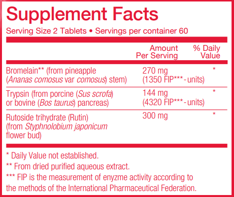 Wobenzym Plus (Douglas Labs) supplement facts