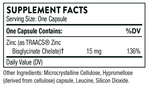 Zinc Bisglycinate 15 mg (Thorne) Supplement Facts