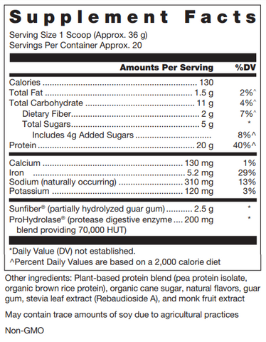 KLEAN PLANT-BASED PROTEIN (Douglas Labs) supplement fact