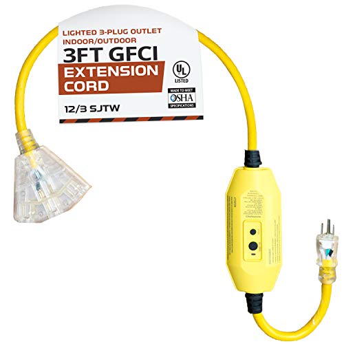 3 Foot Lighted Outdoor Gfci Extension Cord With 3 Electrical Power Out Iron Forge Tools