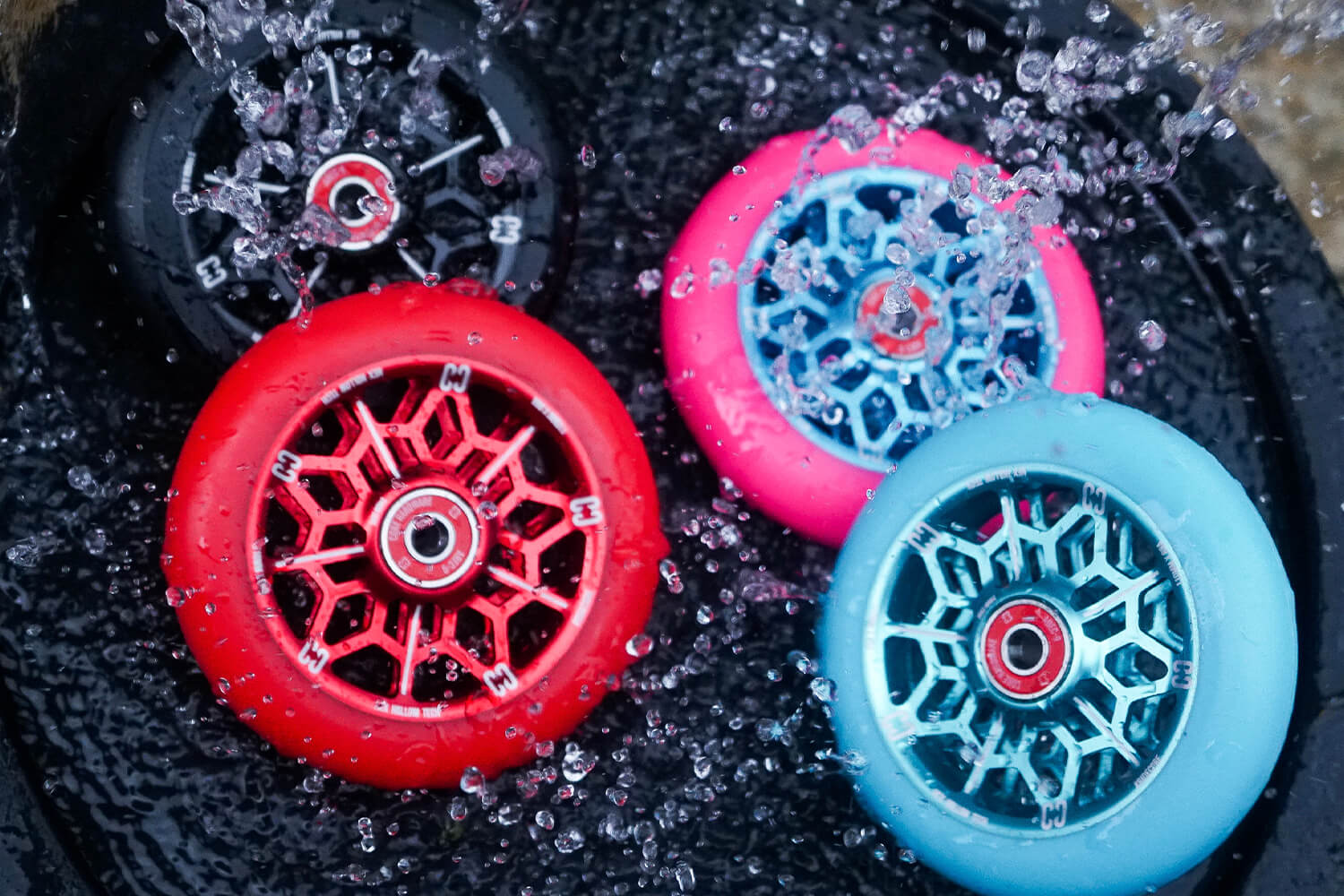 CORE Hex Wheels Being Splashed With Water