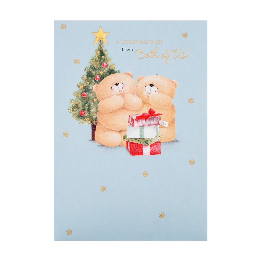 Christmas Card from Both of Us - Cute Forever Friends Presents and Tree Design with Gold Foil