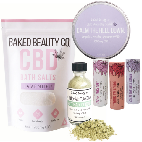 Baked Beauty Co CBD facial, bath salts and soothing salves