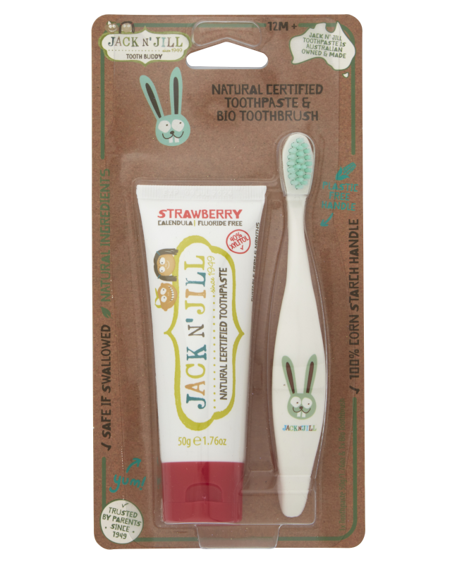 Tooth Buddy Pack - Natural Certified Toothpaste Strawberry + Kids Toothbrush Bunny