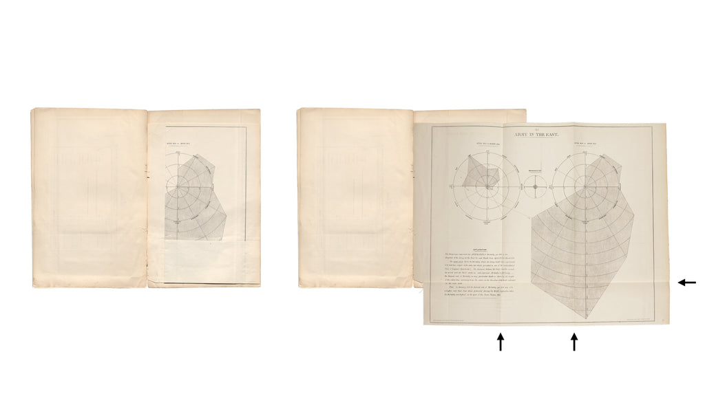 Original Nightingale foldout-and-down, folded and unfolded, with arrows highlighting fold lines.