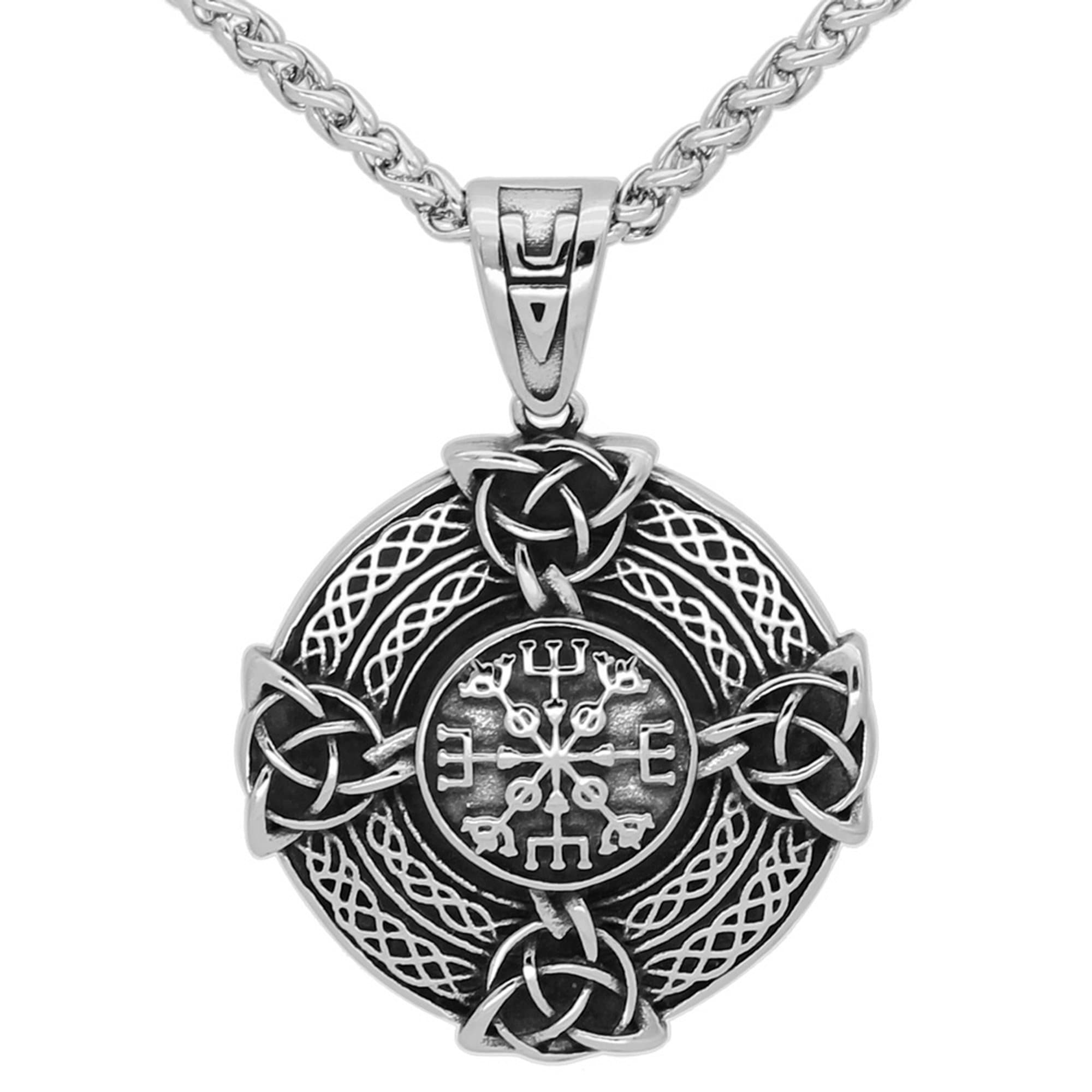 Viking Vegvisir Trinity Knot Cross Necklace Celtic Norse Pendant