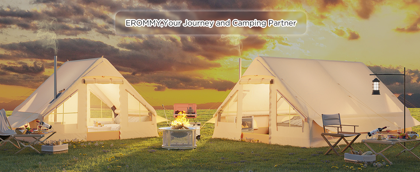 EROMMY Inflatable Waterproof Camping Cabin Tent with Pump - On