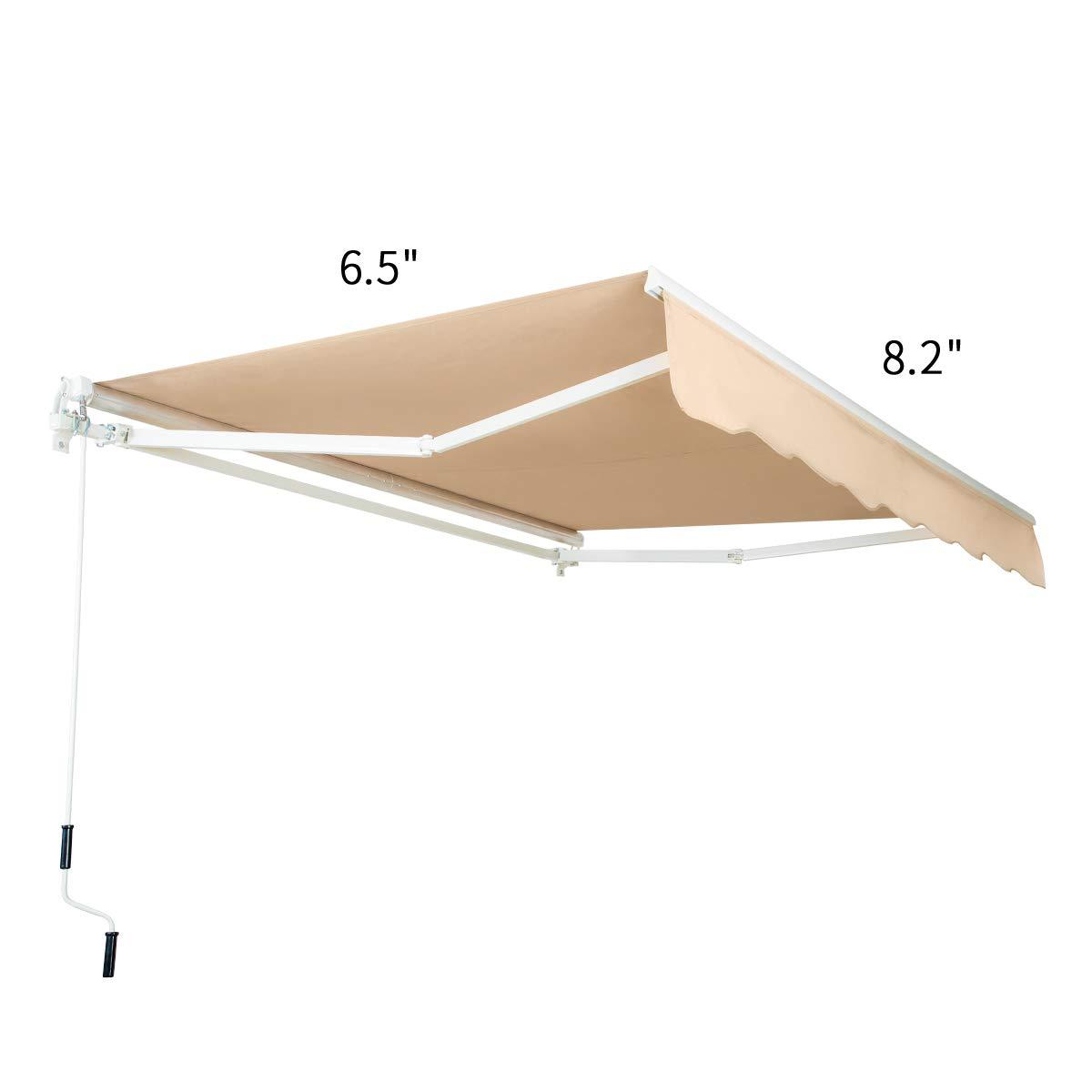 8.2'x6.5' Patio Awning Retractable Sunshade with Manual Crank Handle, Beige