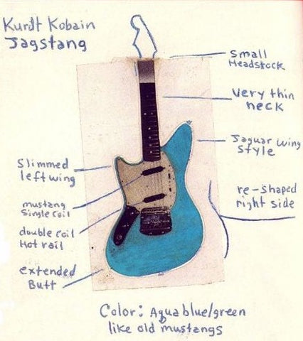 โน๊ตการออกแบบกีต้าร์ไฟฟ้า Fender Kurt Cobain Jag-Stang