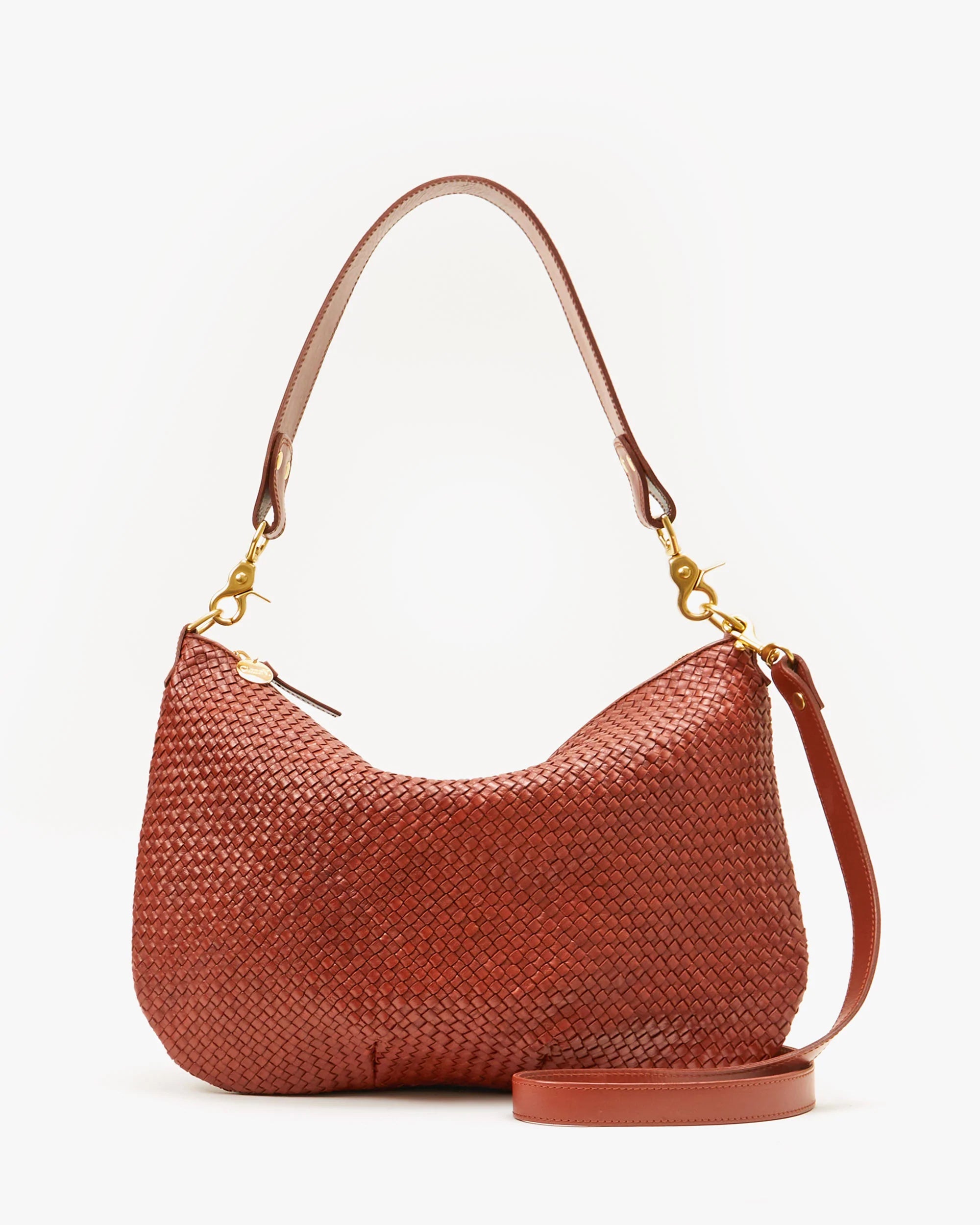 Clare V. Marisol Woven Leather Crossbody Bag in Toffee Diagonal