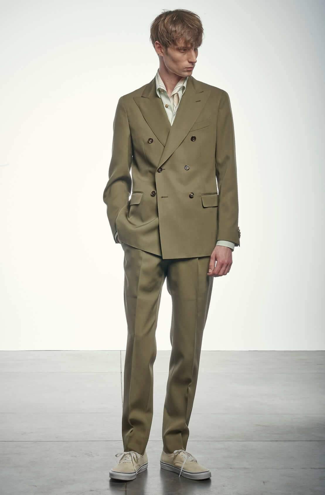 CARUSO Macbeth Double-Breasted Cotton Blend Suit in Khaki | CLOSET ...