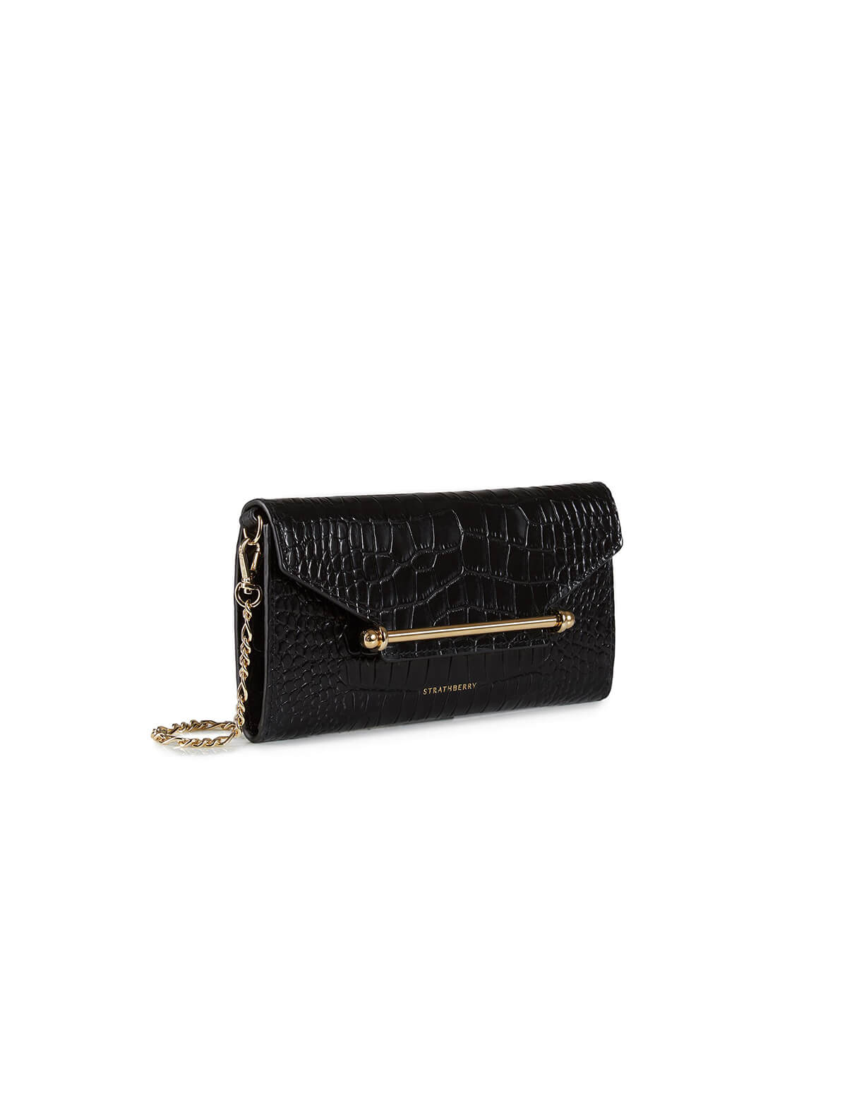 STRATHBERRY Multrees Wallet on Chain in Embossed Croc Black | CLOSET ...