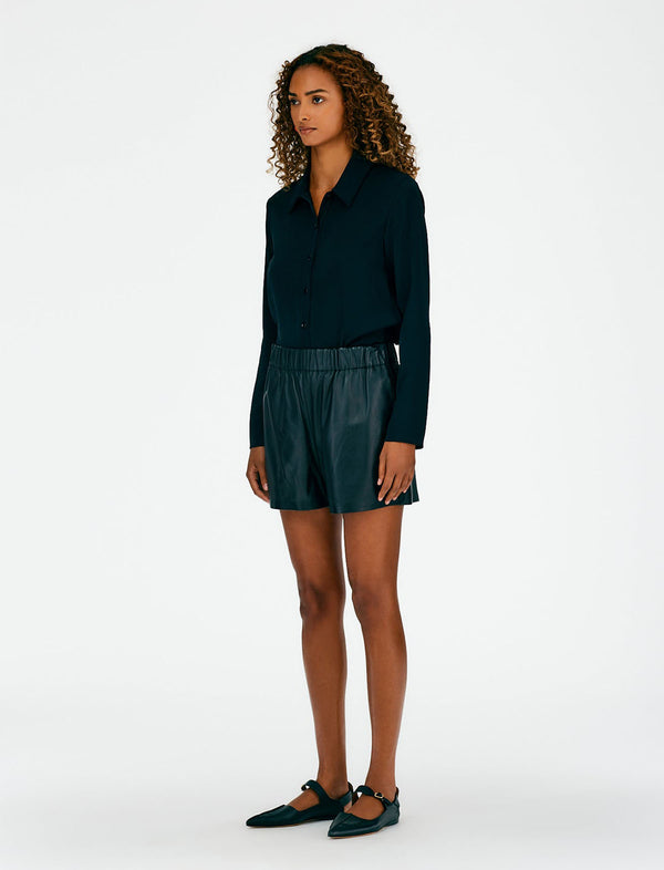 TIBI Leather Pull On Shorts in Black