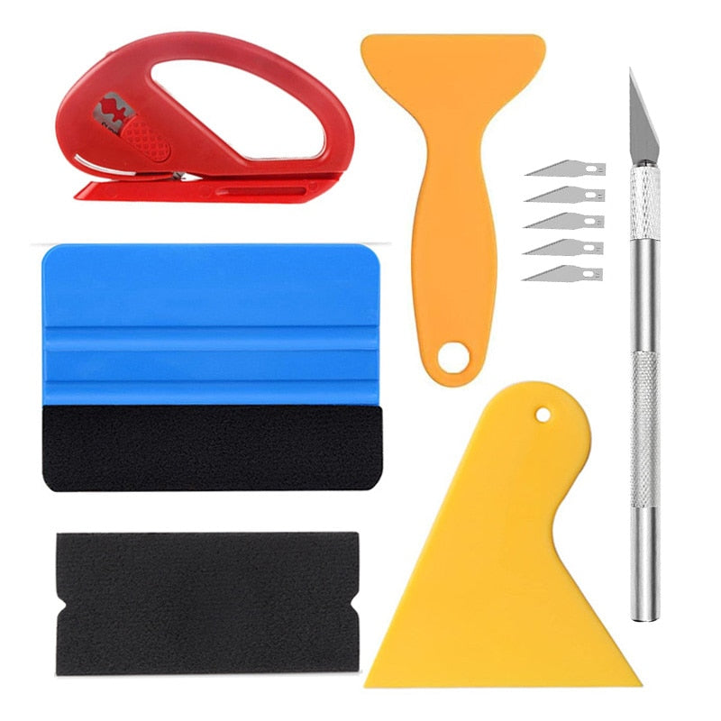 5Pcs With Felt Cloth Car Film Wrap Tool Kit Squeegee Set Vinyl Scraper Cutter for Vehicle Window Tint Car Accessories Wrapping Tools Vinyl Spatula
