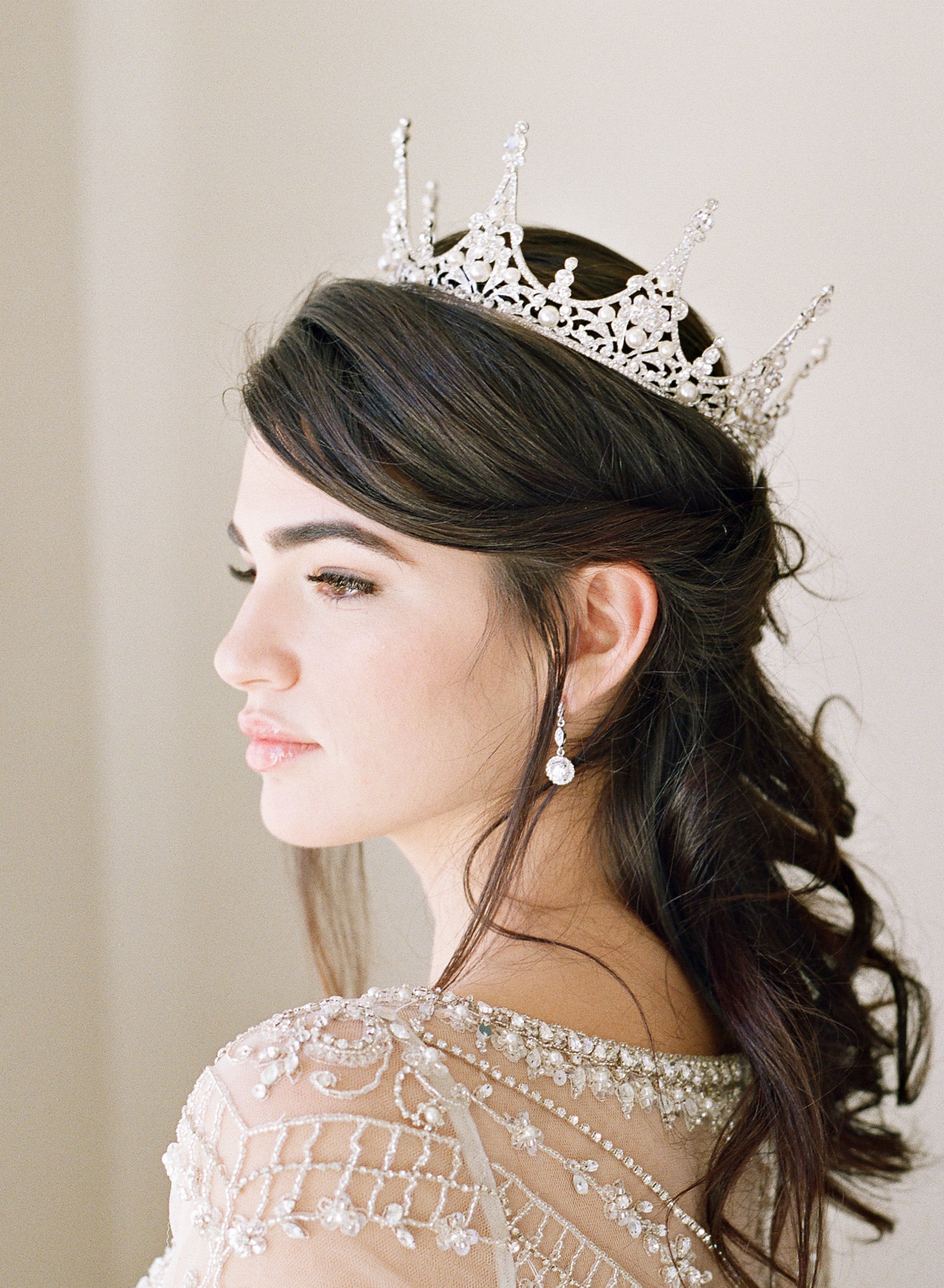 Crystal and Pearl Bridal Tiara Ranier Tiara | Eden Luxe Bridal Silver