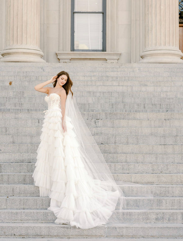 Royal Cathedral Wedding Veil with Beaded Lace Edge CF280