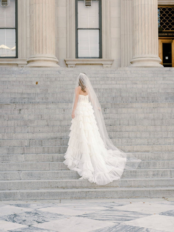 Light Blue Cathedral Veil Lace Evermore Cathedral Veil | Eden Luxe Bridal