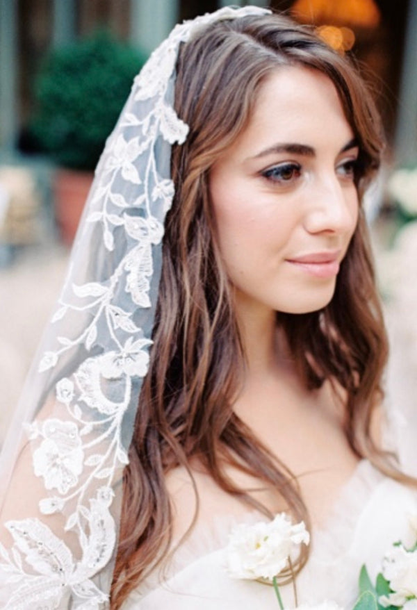 3D Bridal Floral Veil Elegant Cathedral Style Colour Veil Trailing with Comb