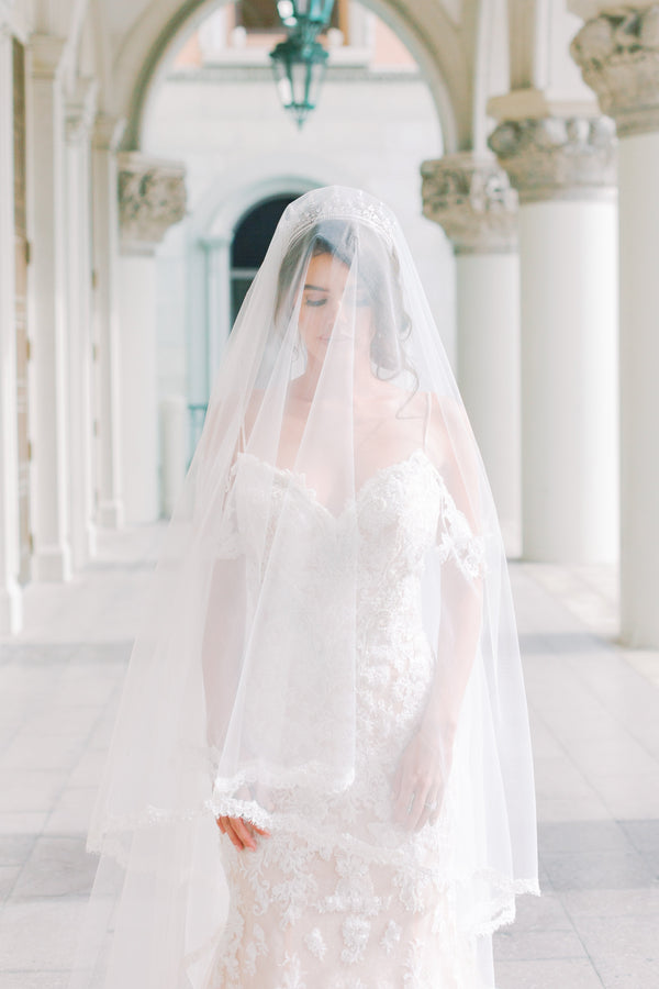 GABRIELLE Blush Cathedral Drop Veil