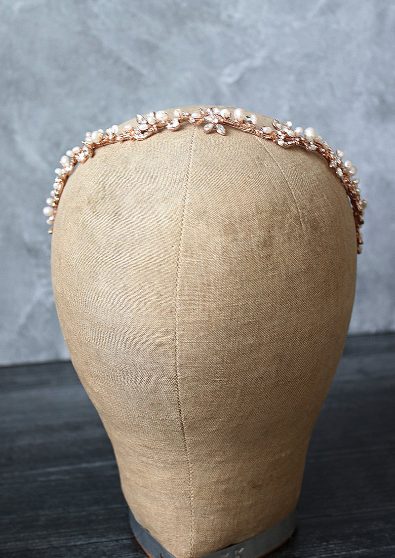 EDSLB Headpieces ABIGAIL Silver Freshwater Pearl Bridal Crystal Headband