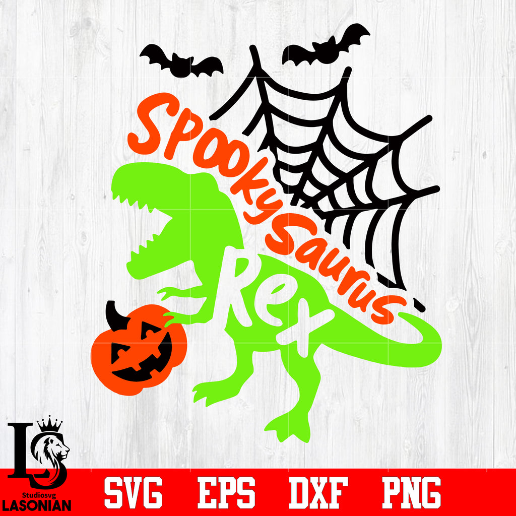 Download Halloween Dinosaur Spooky Saurus Rex T Rex With Pumpkin Svg Eps Dxf Lasoniansvg