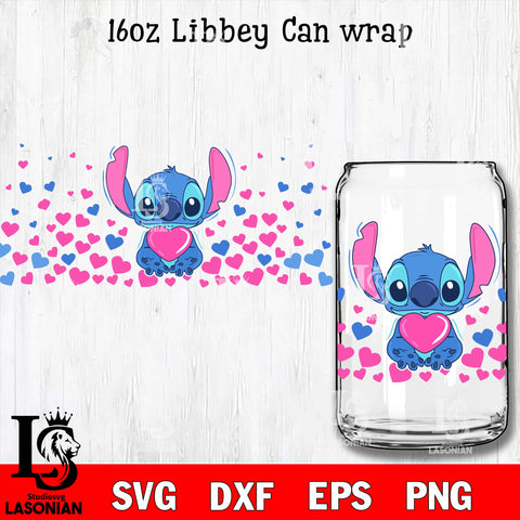 stitch christmas PNG, stitch Glass Cup Wrap , Libbey Can Glass Cup