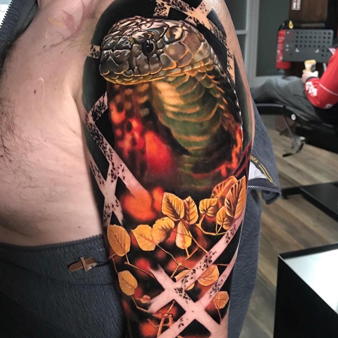 Colour Realism Arm Tattoo of a Cobra