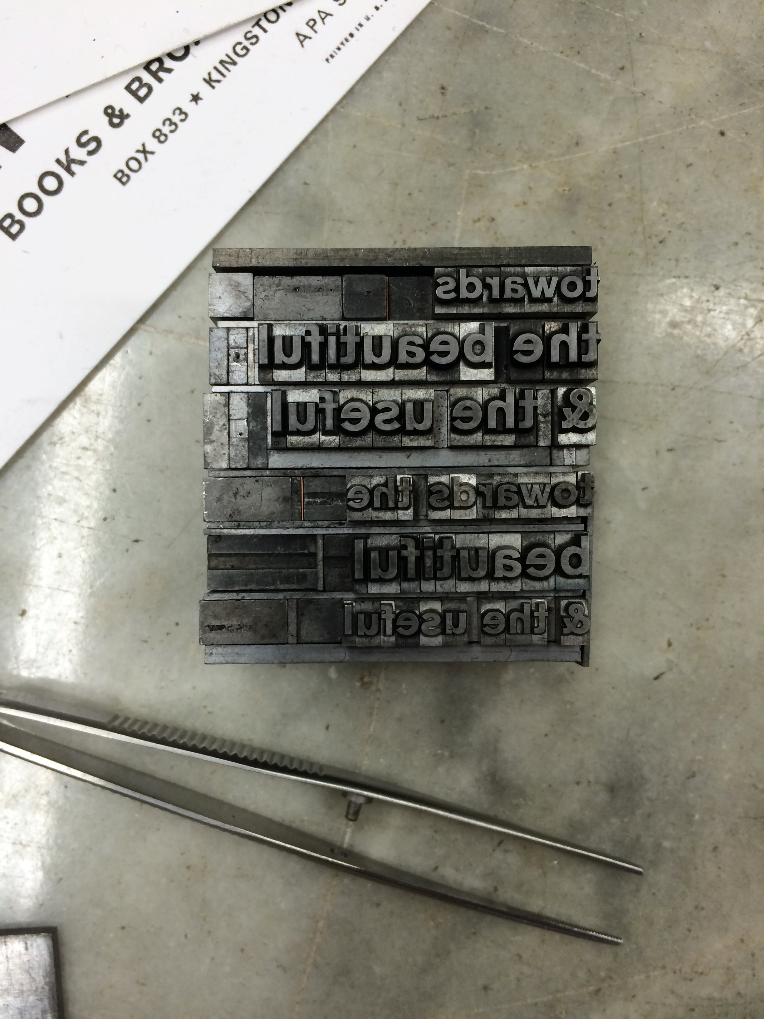 metal type and tweezers