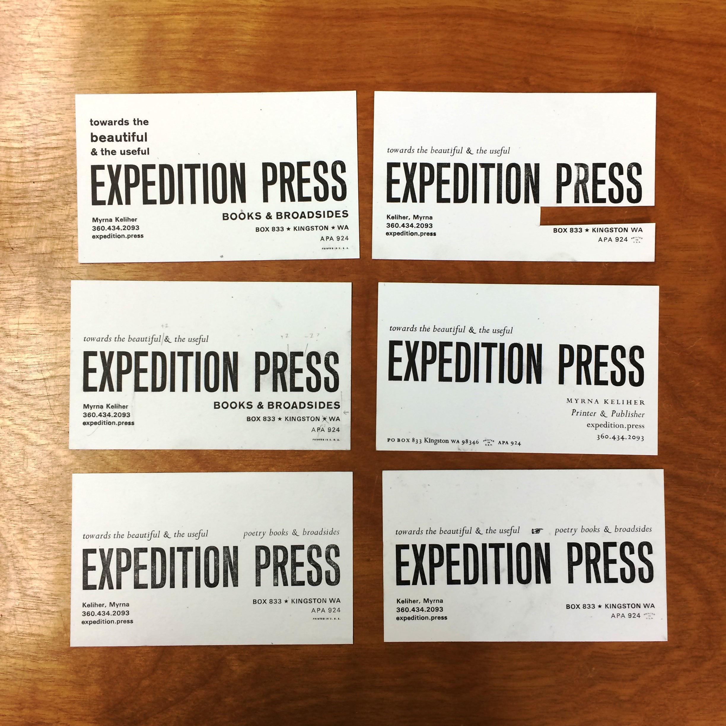 six proofs of the Expedition Press prop card